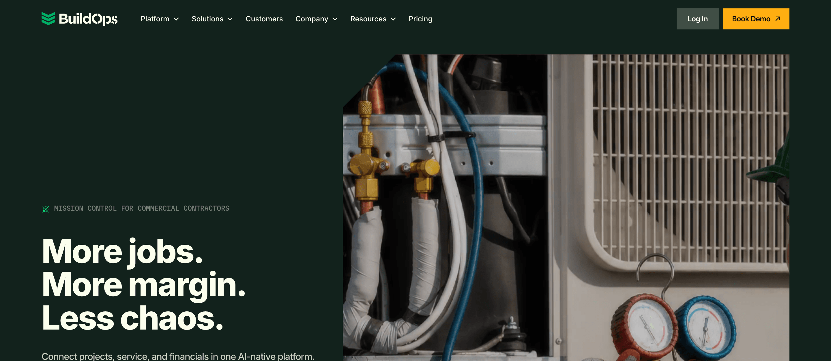 BuildOps.com home page: “More jobs. More margin. Less chaos.”