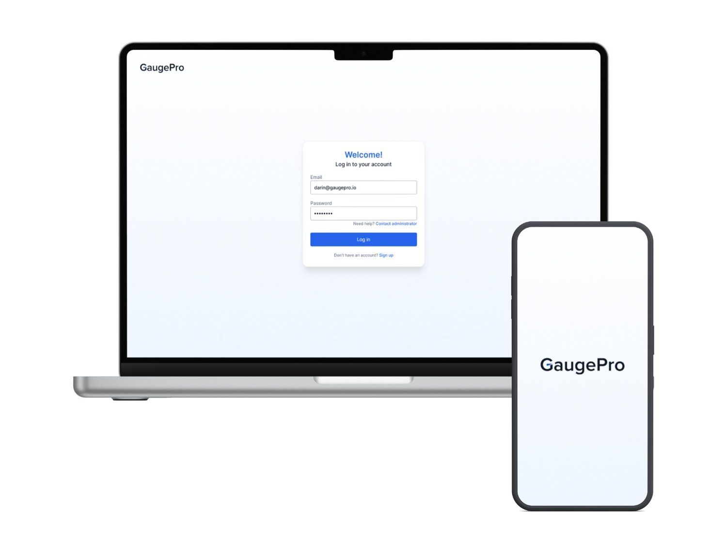 GaugePro shown on a laptop and phone.